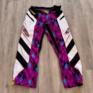 Fly Racing Motocross Pants Purple Geometric Diamond Boot Cut Riding Gear 13/14